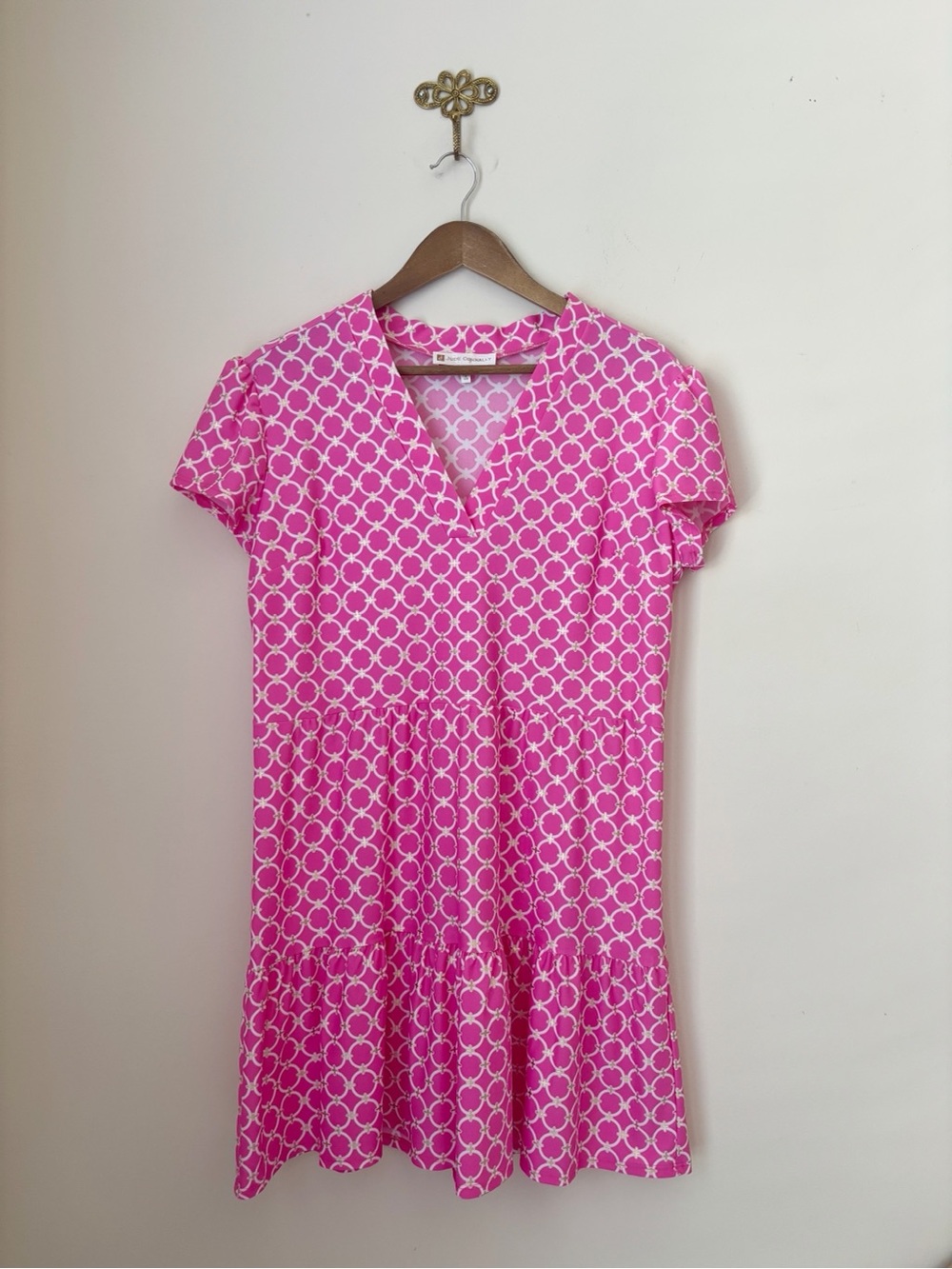 Jude Connally Pink Peony Circle Geo Print Ginger Dress Large